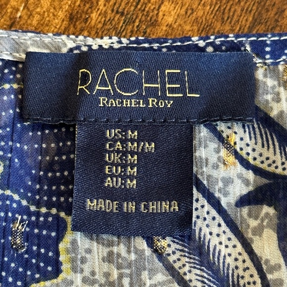 Rachel Roy | Blue & Yellow Floral Sleeveless Faux Wrap Cropped Fit Blouse - Picture 4 of 5